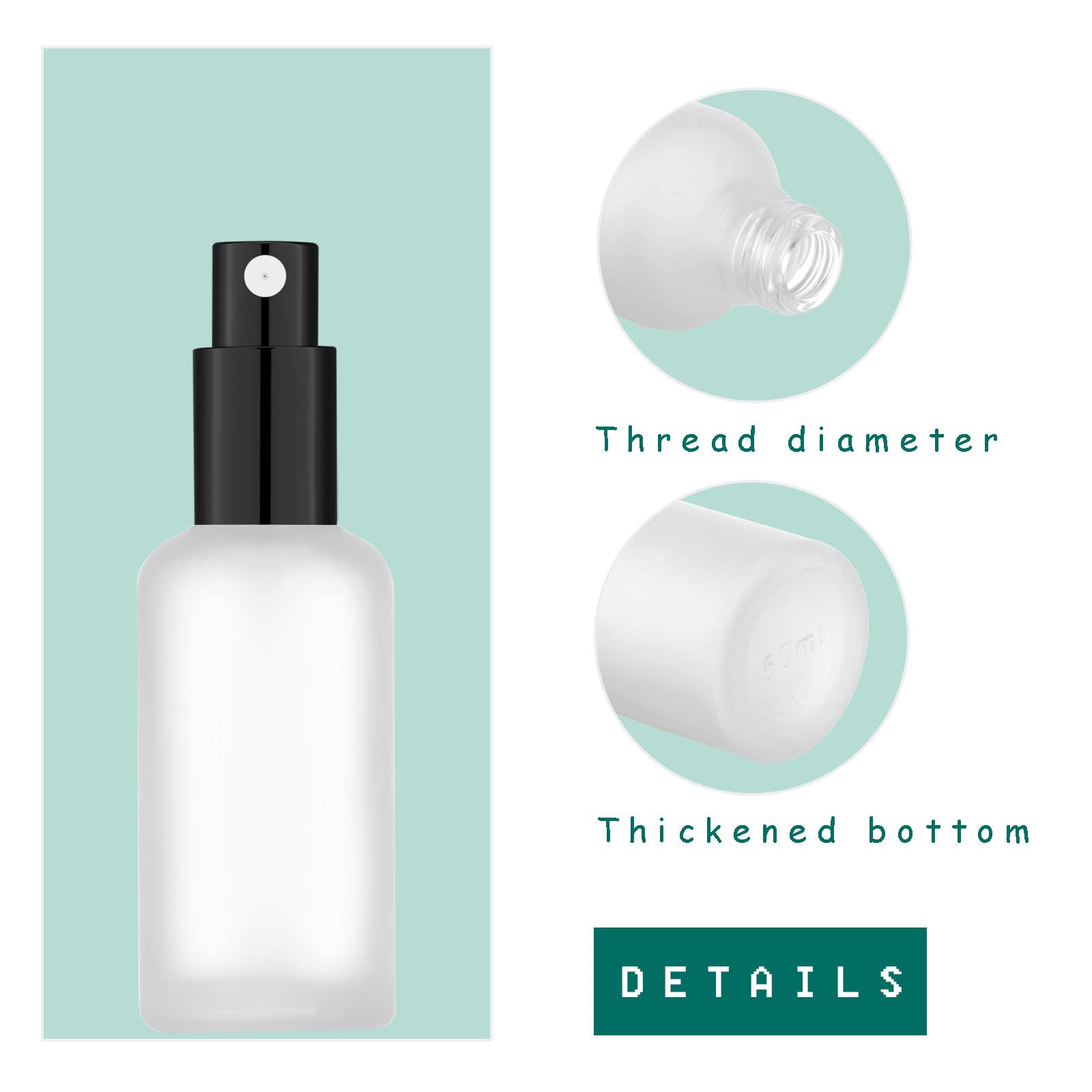 Koibito 1.7 Oz Glass Perfume Spray Bottle For Men & Women. Refillable Frosted Glass Atomizer With Aluminum Cap&Pump. Portable Fr