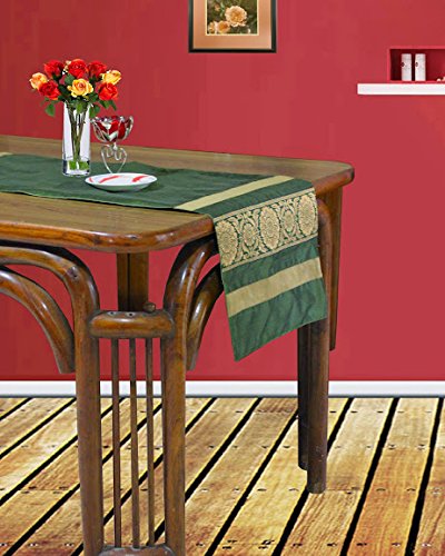 Dekor World 1 Piece Polyester Floral Brocekt Table Runner(Green, 33x120cm) for Dinning and Living Room