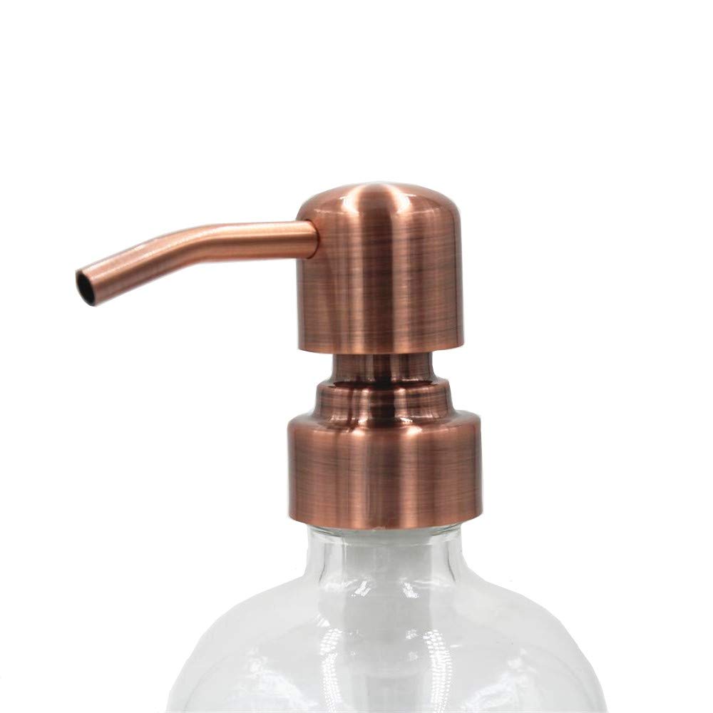 2 Pack Thick Clear Glass Pint Jar Soap Dispenser With Copper Stainless Steel Pump, 16Ounce Clear Boston Round Bottles Dispenser