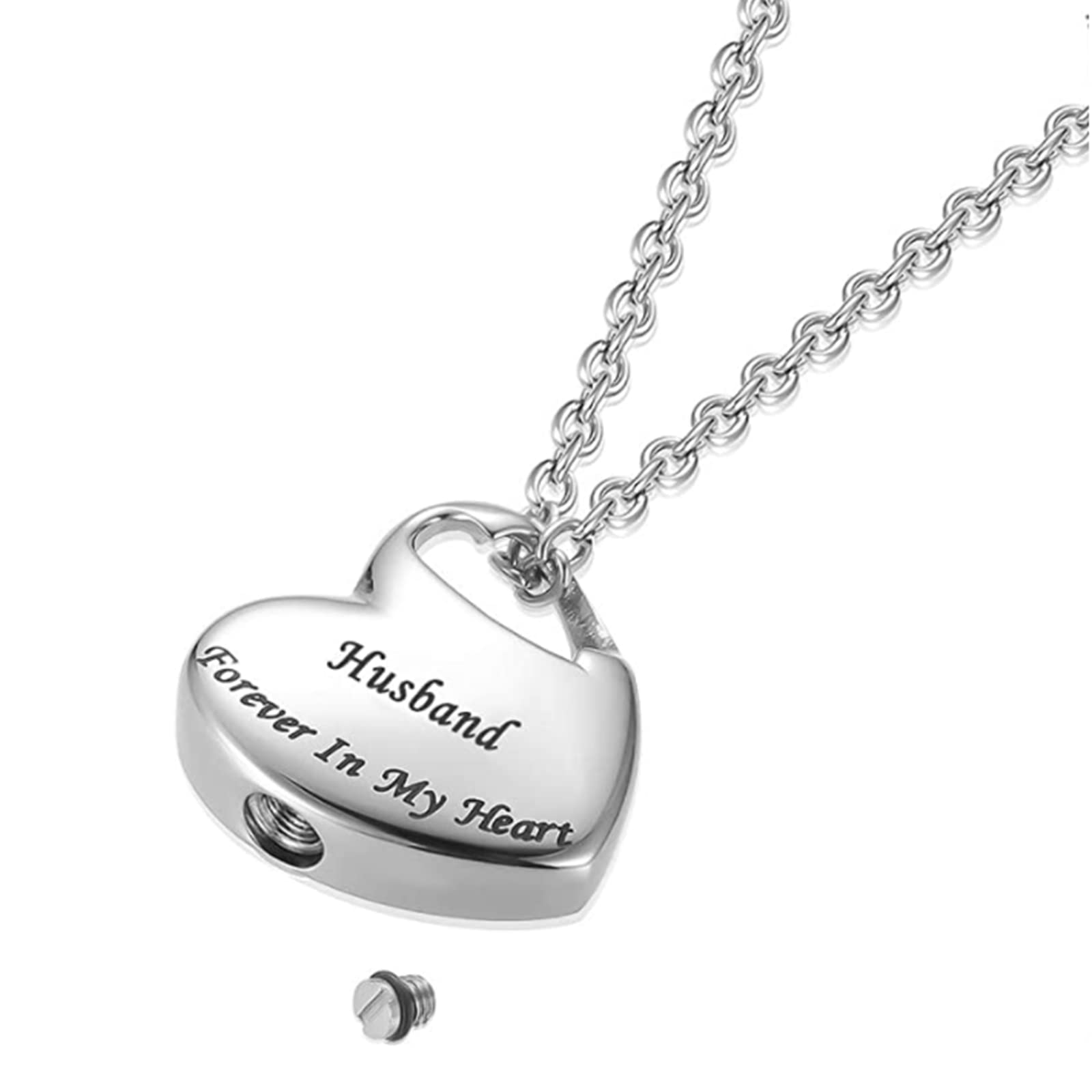 AnHeLin Cremation Urn Necklace for Ashes,Forever In My Heart Carved Locket,Stainless Steel Keepsake Urn Jewelry,Waterproof Memor