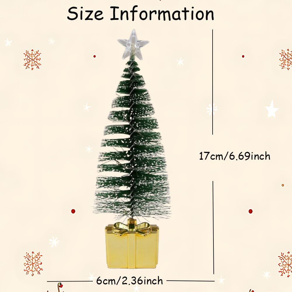 Golden Gift Base Mini Artificial Christmas Tree with Colorful LED String Lights and Star, Tabletop Small Xmas Tree for DIY Chris