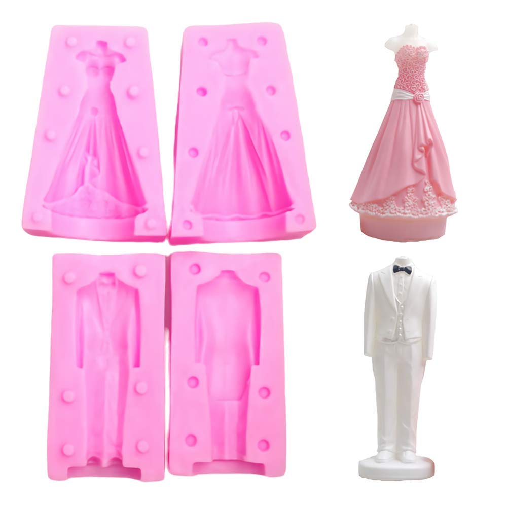 3D Bride And Groom Tuxedo Wedding Dress Set Silicone Candle Soap Mold Chocolate Mold For Wedding Cake Decorating Wedding Candle
