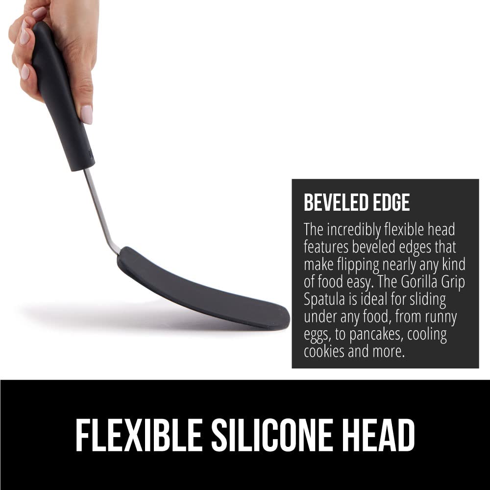 Gorilla Grip Nonstick Heat Resistant Bpa-Free Silicone Spatula, Non Scratch Flexible Head For Pans, Slip Resistant Soft Rubber H