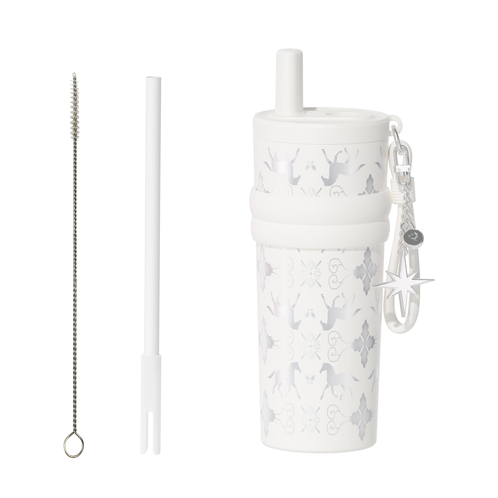 18.5 oz Thermo Cup with Straw, Car Cup with Horse Pattern, Vacuum Insulated Stainless Steel Tumbler with Hand Strap for Women, L