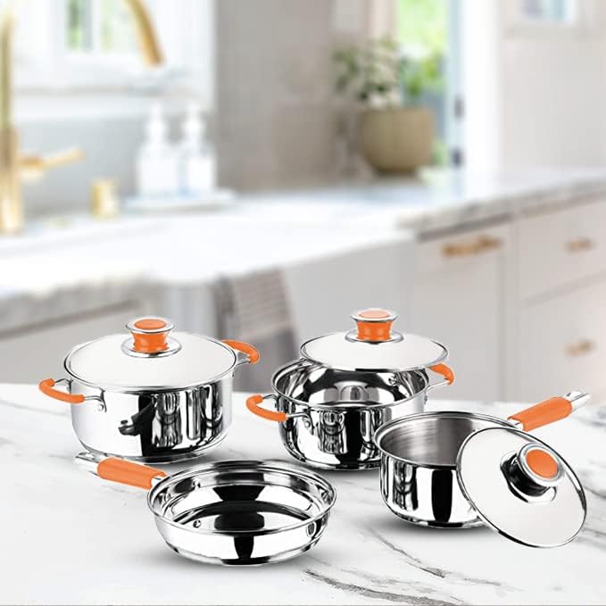 Kuber Industries Xtradeluxe 4-In-1 Stainless Steel Induction Base Cookware Set I Includes 1.4L Saucepan For Tea, 2L Kadhai, 2.5L