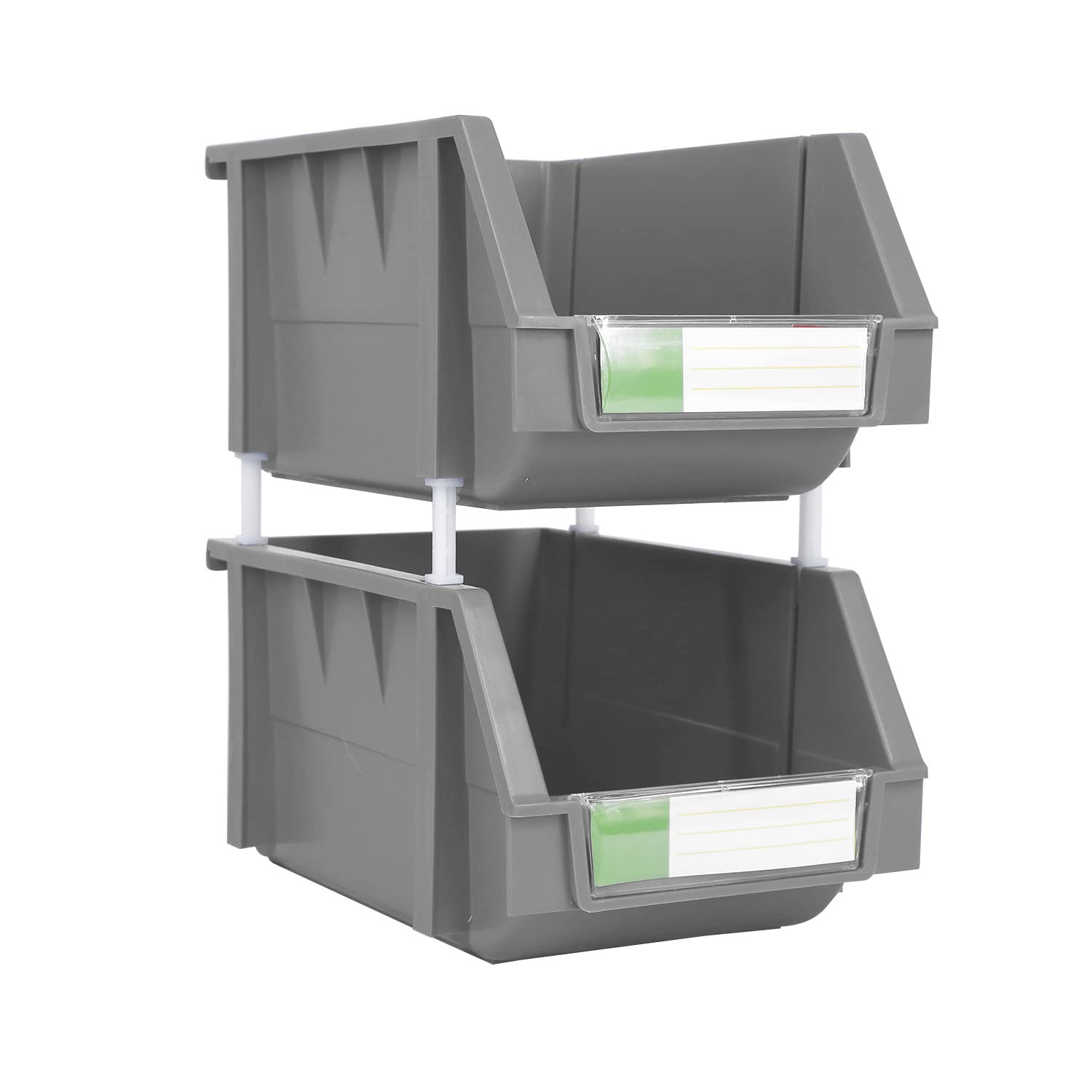 Djc Supply Heavy Duty Thermoplastic Storage Bin Organizer, Stackable, Hangable, Side-Connect (Grey (8 Pack), Medium 5.9'' X 9.4'