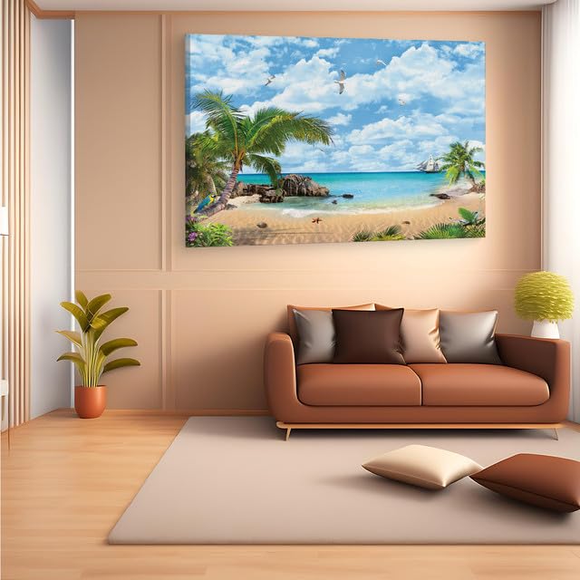 TRUECANVAS Mediterranean Beach, Wooden Framed Canvas Paintings for Home Decor | Bedroom, Living Room,Wall Decoration | Wall Art