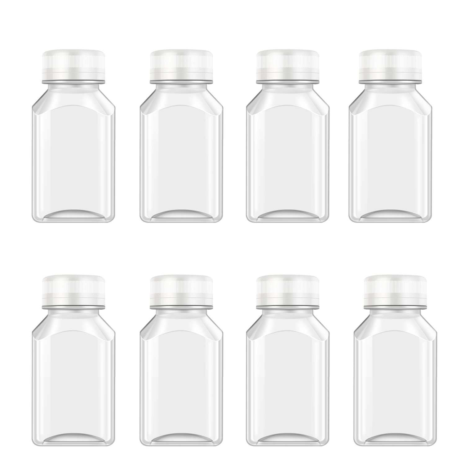 XYSMZM 8 Pcs 4 Oz Juice Bottles Plastic Ginger Shot Bottles, Leak Proof, Beverage Containers for Juice, Smoothie, Milk, White Li