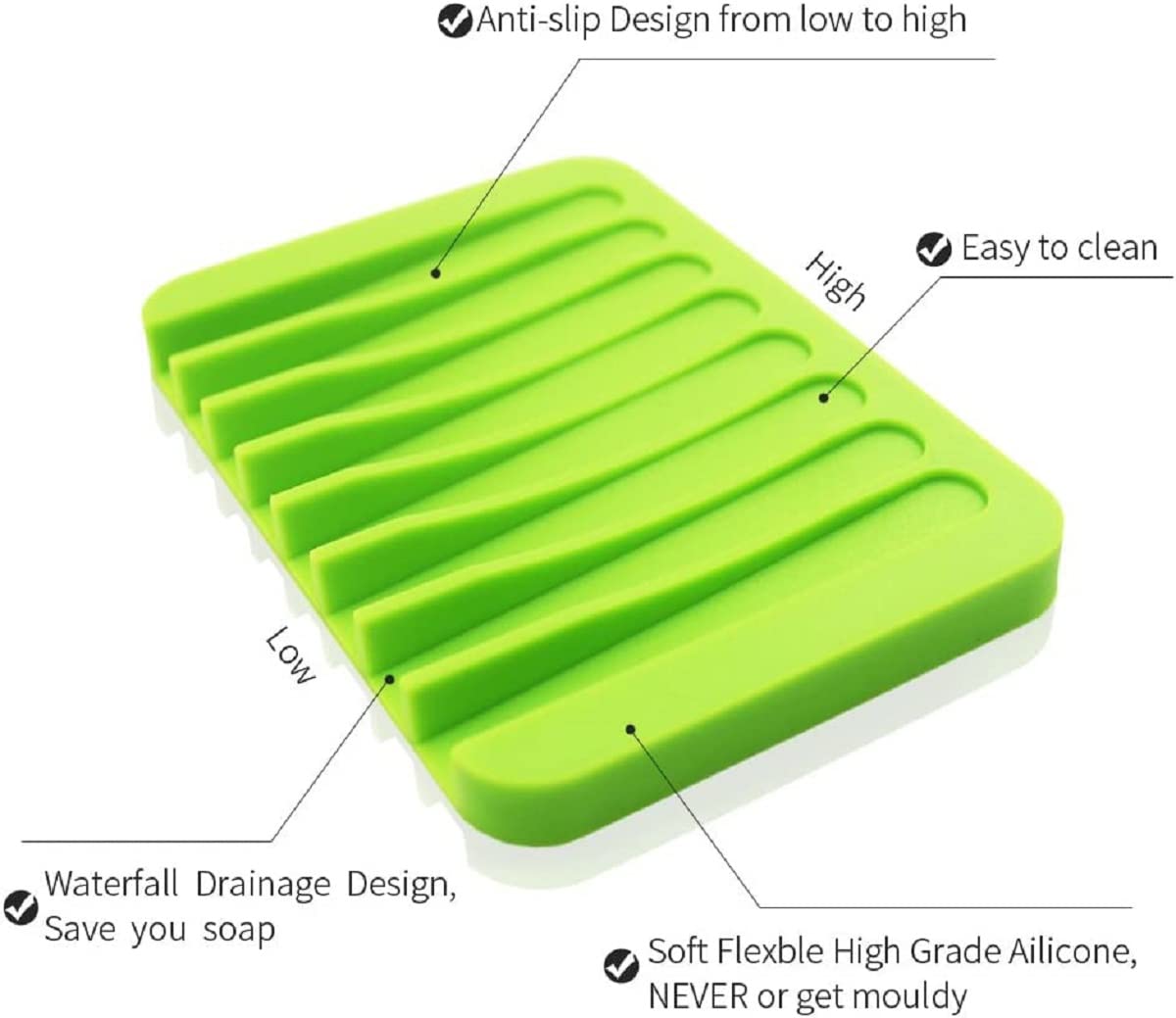 Ramkuwar 3 Pack Silicone Waterfall Soap Dish Saver Holder Portable Soap Tray Drainer For Shower Bathroom Kitchen Countertop For