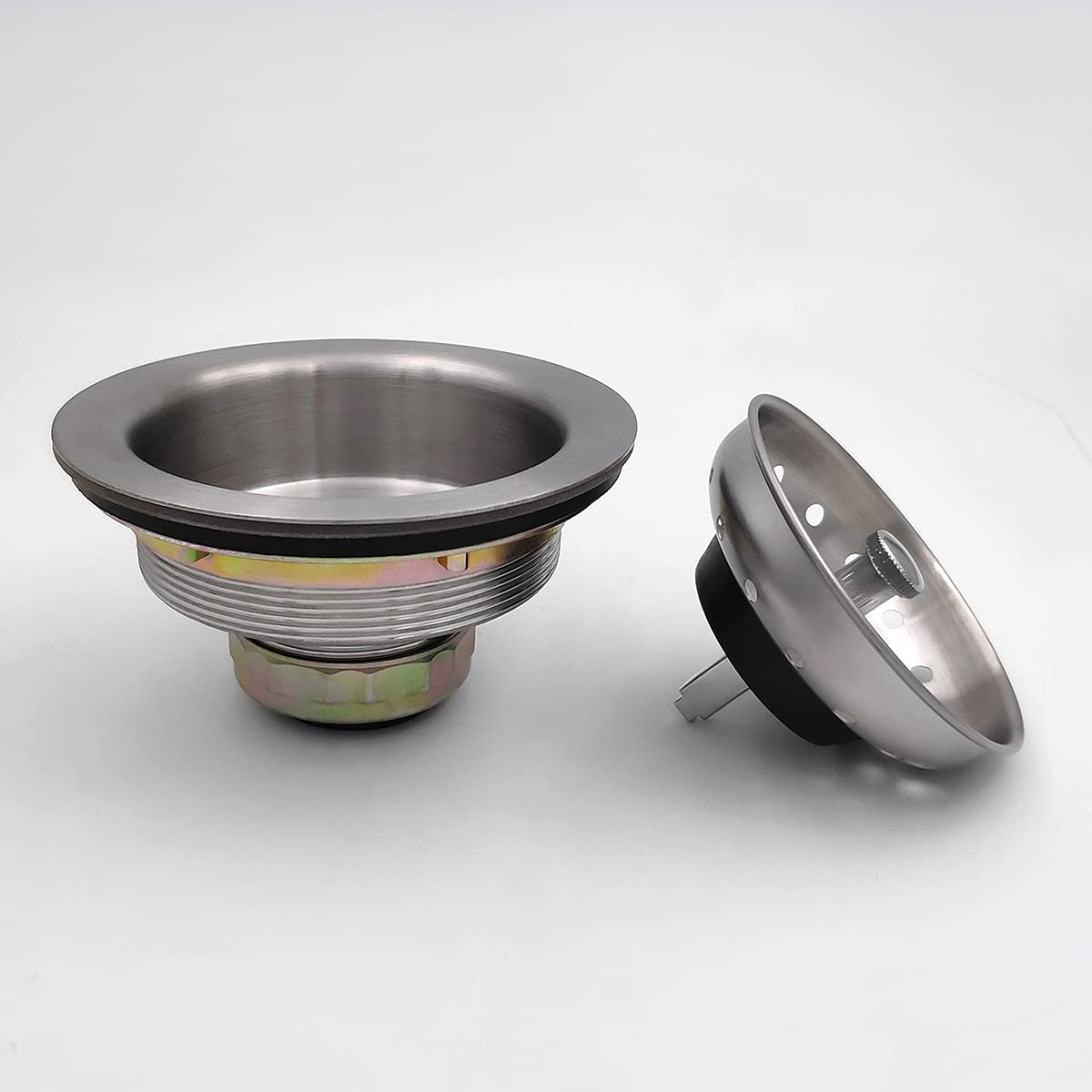 Eadot 3-1/2 Inch Brushed Nickel Kitchen Sink Drain Assembly With Strainer Basket Stopper, Stainless Steel Kitchen Sink Drain Str