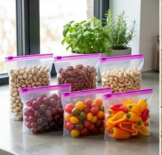 [Mobdesk] FreshLock Reusable Ziplock Bags  Double Seal Leakproof Freezer Bags For Vegetables, Fruits & Snacks, Reusable Silico