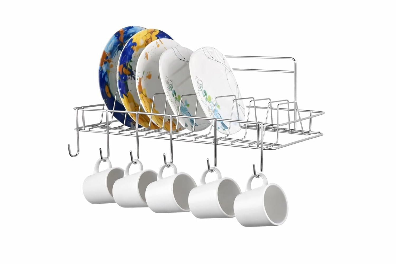 Cri8Hub Multipurpose Wall Hanging Stainless Steel Big Mug,Cup & Saucer Holder, Plate Organizer Space Kitchen Saving Rack Utensil