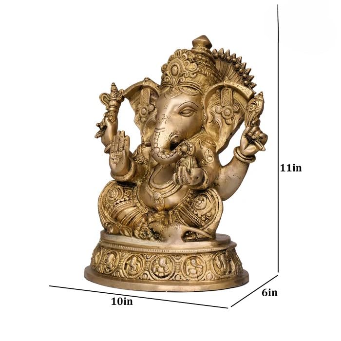 Brass Ganesha Statue With Mosaic, Handcarving Of Astavinayak In The Bottom 27.5 Cm Brass Ganesh Idol, Ganpati Idol House Warming
