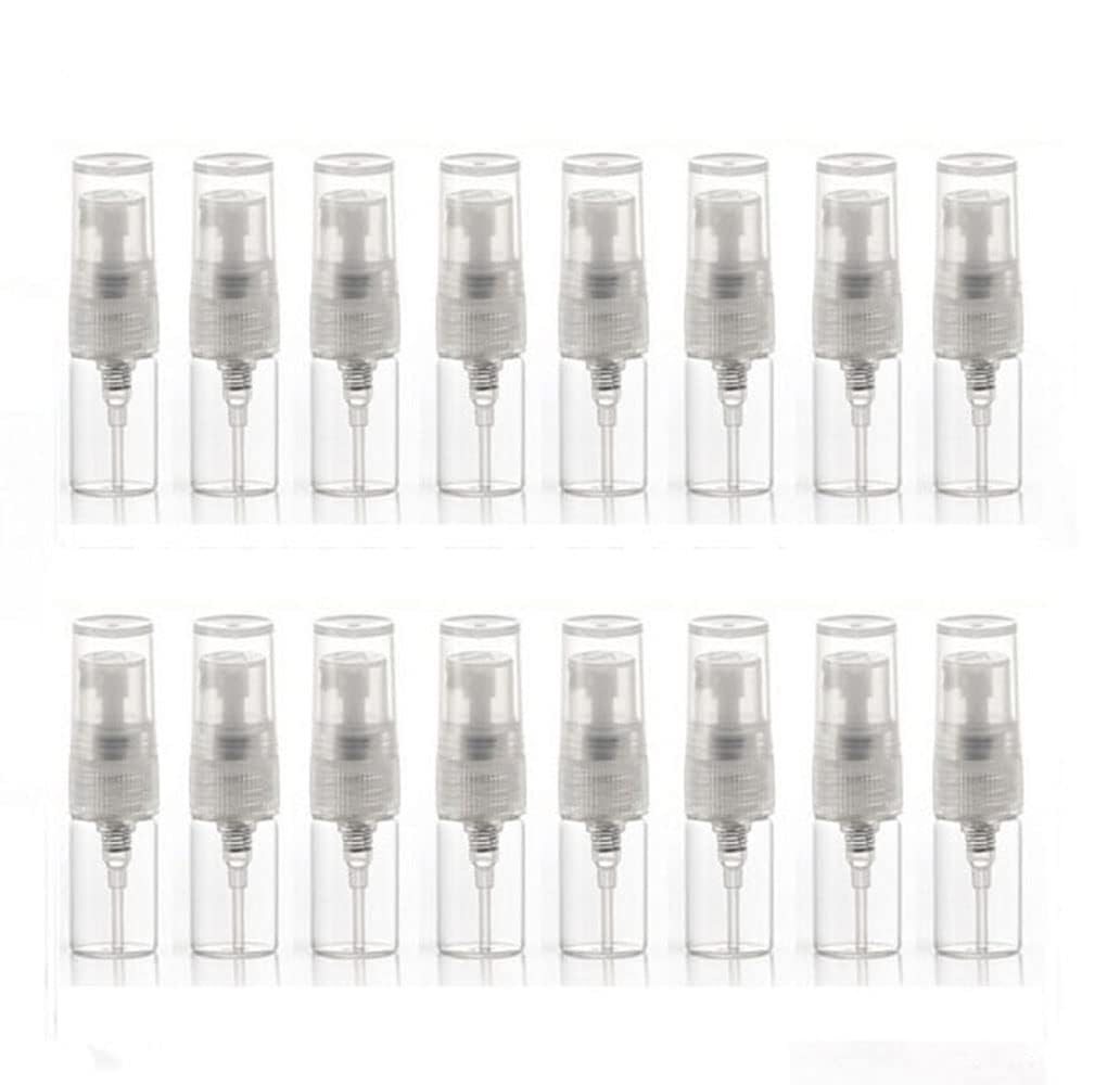 Elfenstall- 30pcs Mini Clear 2ml 5/8Dram Atomizer Vial Glass bottle Spray Refillable Perfume Empty Sample Bottle Clean Cloth Free 3ML Pipette for Travel Party