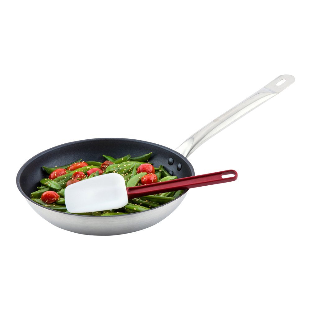 Restaurantware Met Lux 10 Inch High-Heat Spatula 1 Spoon-Shaped Heat-Resistant Spatula - Dishwasher-Safe Hanging Hole Red And Wh