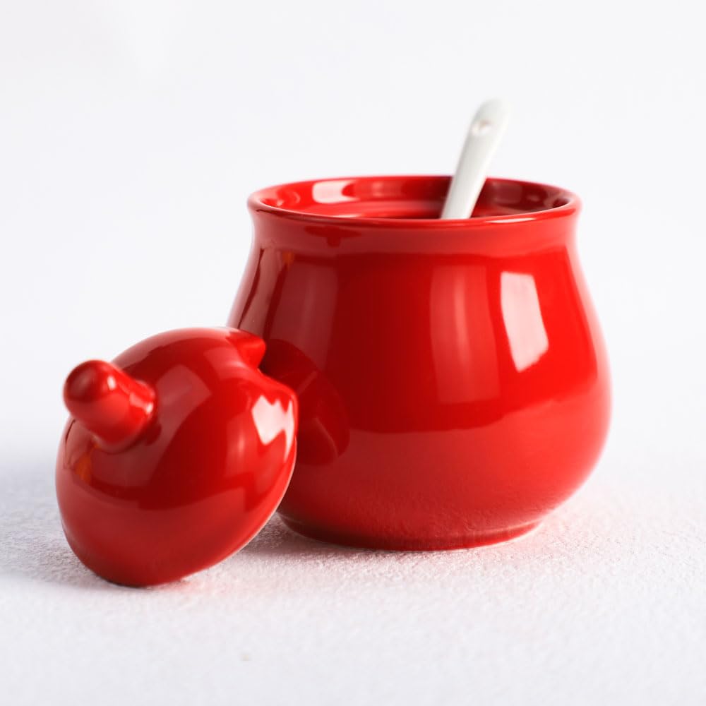 Fuyu Ceramic Sugar Bowl Spice Jar With Lid And Spoon Seasoning Box Condiment Pot
