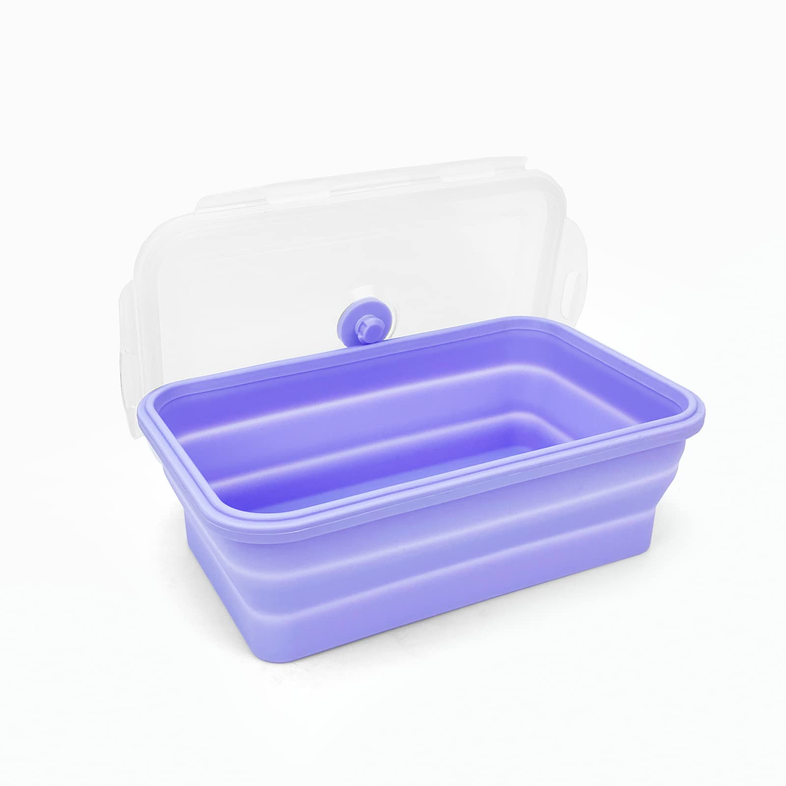 Lunbengo Purple Collapsible Sandwich Container, Silicone Lunch Container Bento Box With Plastic Lid, Microwave Safe, Camping Bow