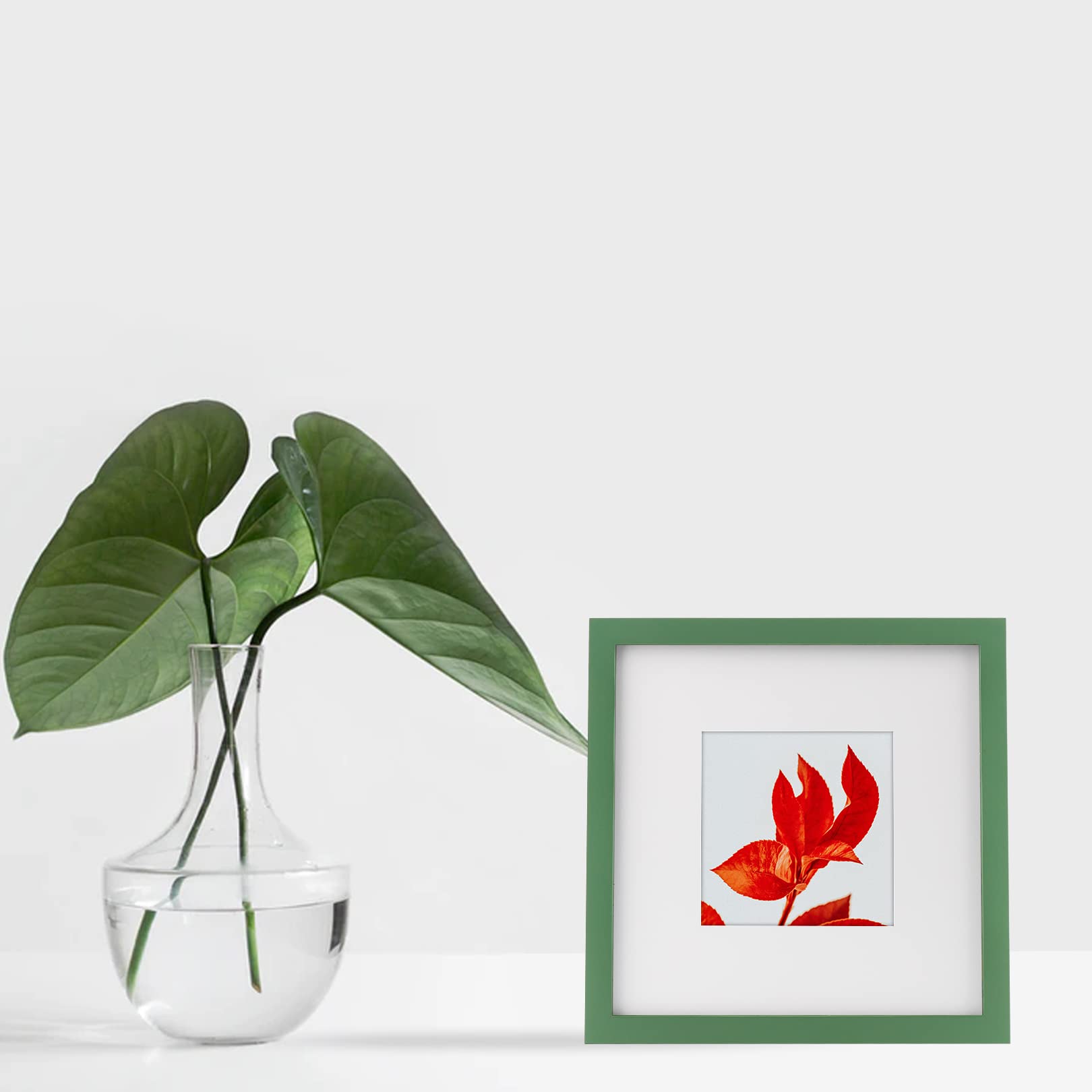 8x8 Green Picture Frames Square Nature Solid Wood 4 Pack for Wall Mounting and Tabletop Display