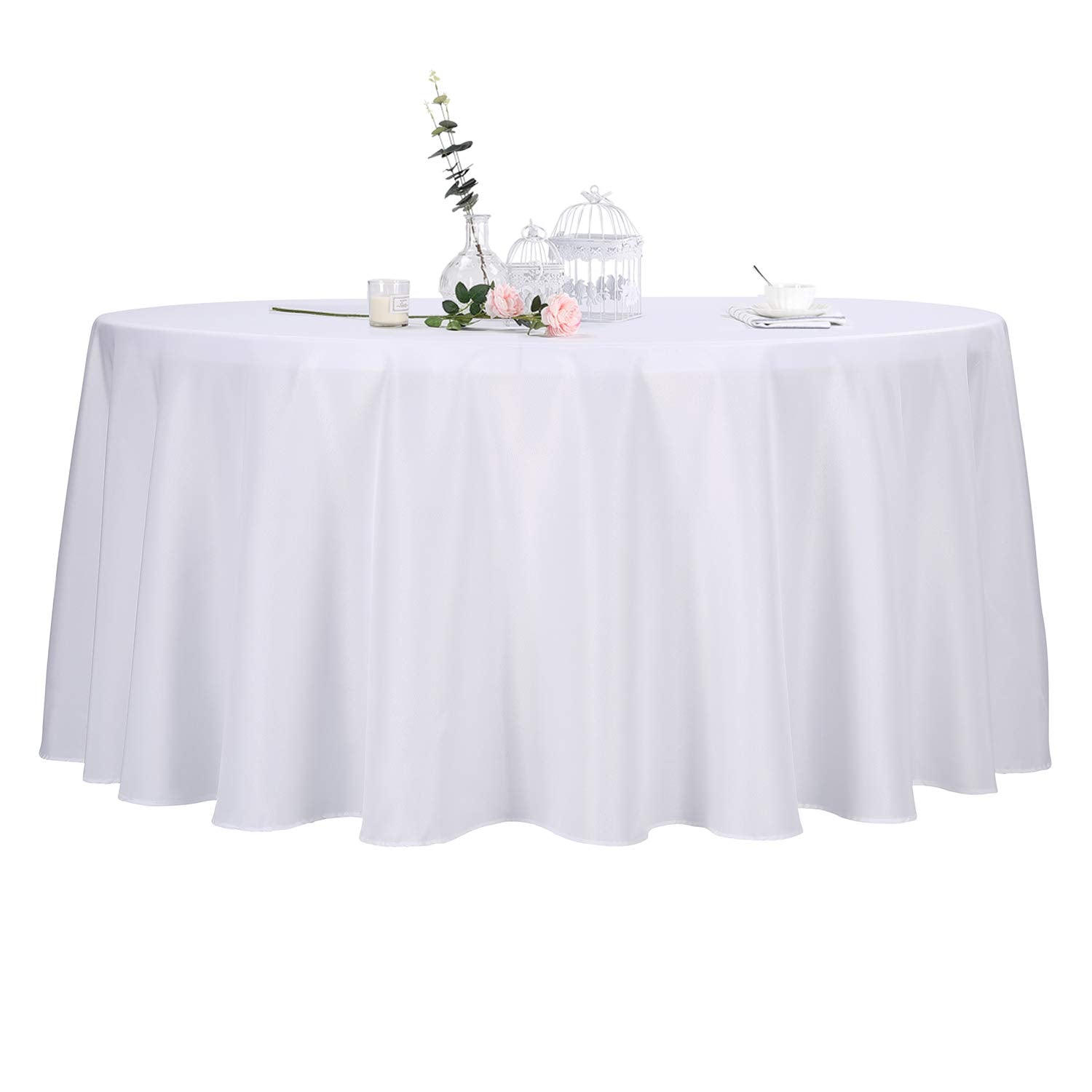 Ascoza 2 Pack 132 Inch White Round Tablecloth In Polyester Fabric For Wedding/Banquet/Restaurant/Parties