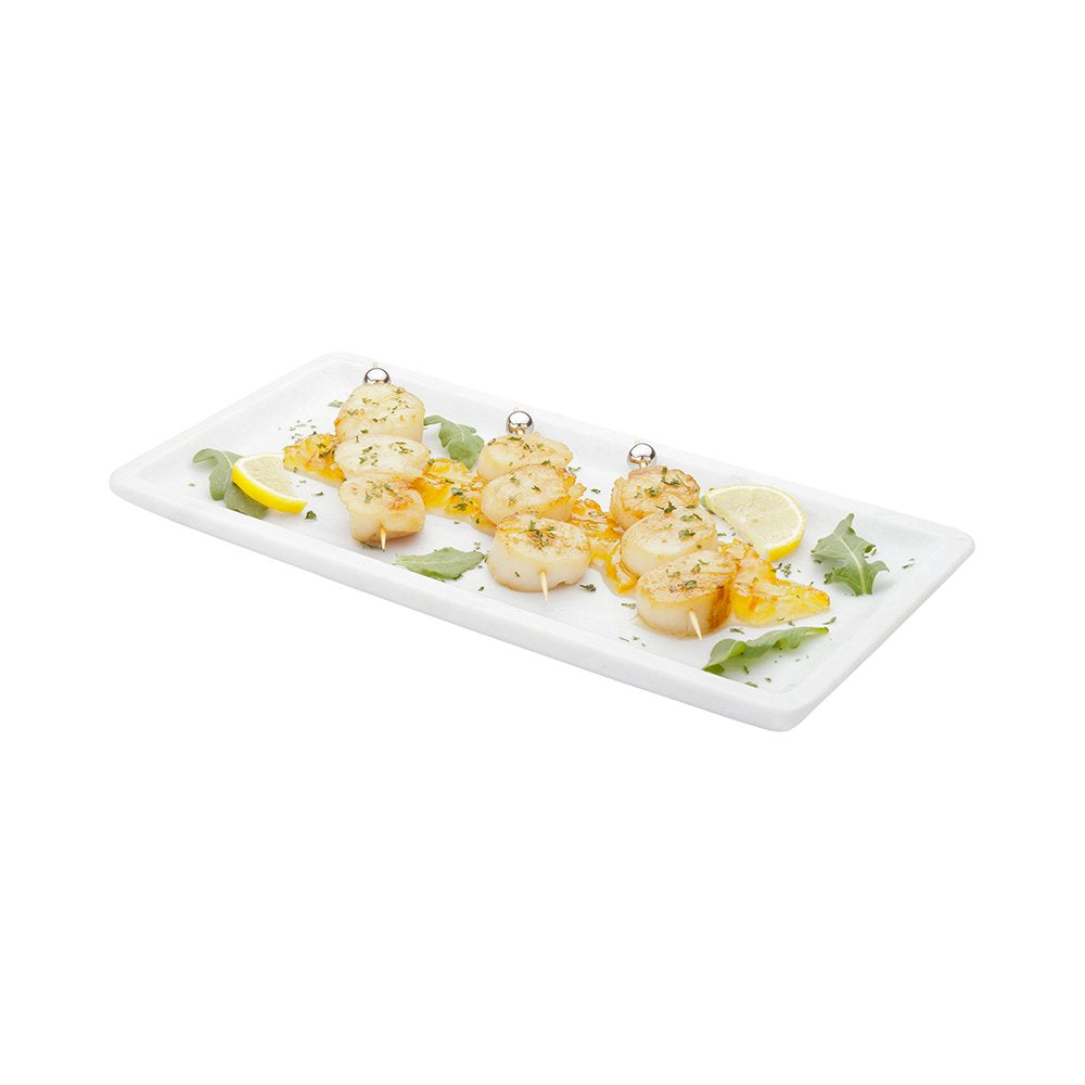 Stone Tek 11.8 Inch X 5.7 Inch Marble Serving Tray, 1 Natural Veining Marble Food Tray - Scratch Resistant, Raised Edges, Italia