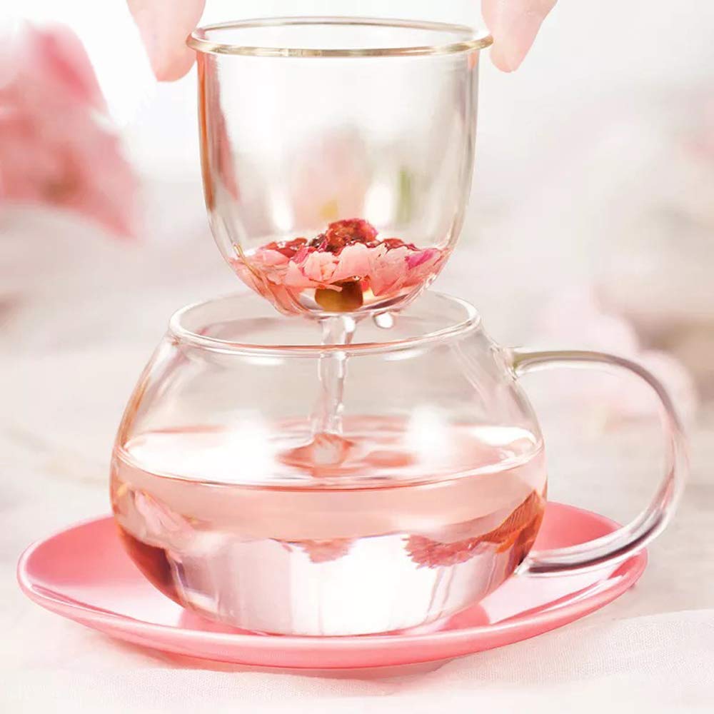 Cute Cups Mushroom Tea Cup With Infuser And Lid, Kawaii Glass Tea Cups And Saucers, 290Ml Mushroom Tea Mugs With Spoon, Perfect