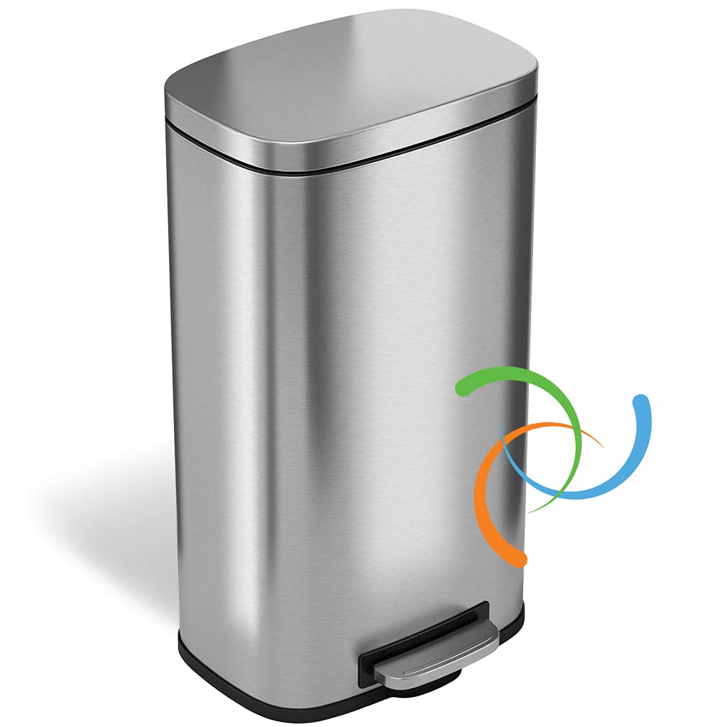 Itouchless Softstep 8 Gallon Step Trash Can With Odor Control System And Removable Inner Bucket, Stainless Steel 30 Liter Kitche
