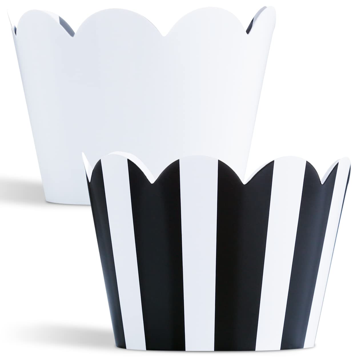White Cupcake Wrappers 50 Count - Adjustable Black And White Cupcake Wrappers | Easy Reversible Black And White Stripe Cupcake W