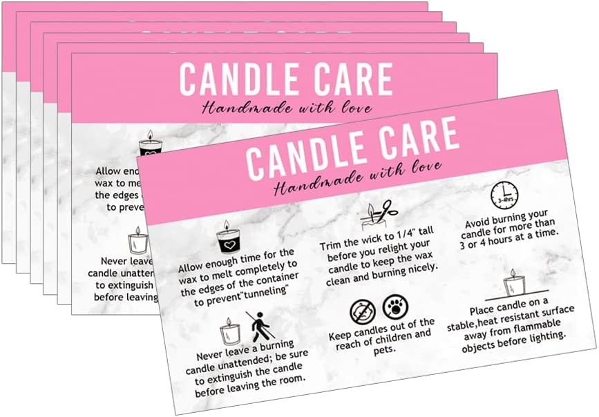Handmade Candle Care Instruction Card, Card, for Makers Soy Bees Wax Coconut Essential Oils Black with White, 50 Pack 3.5 x 2 in