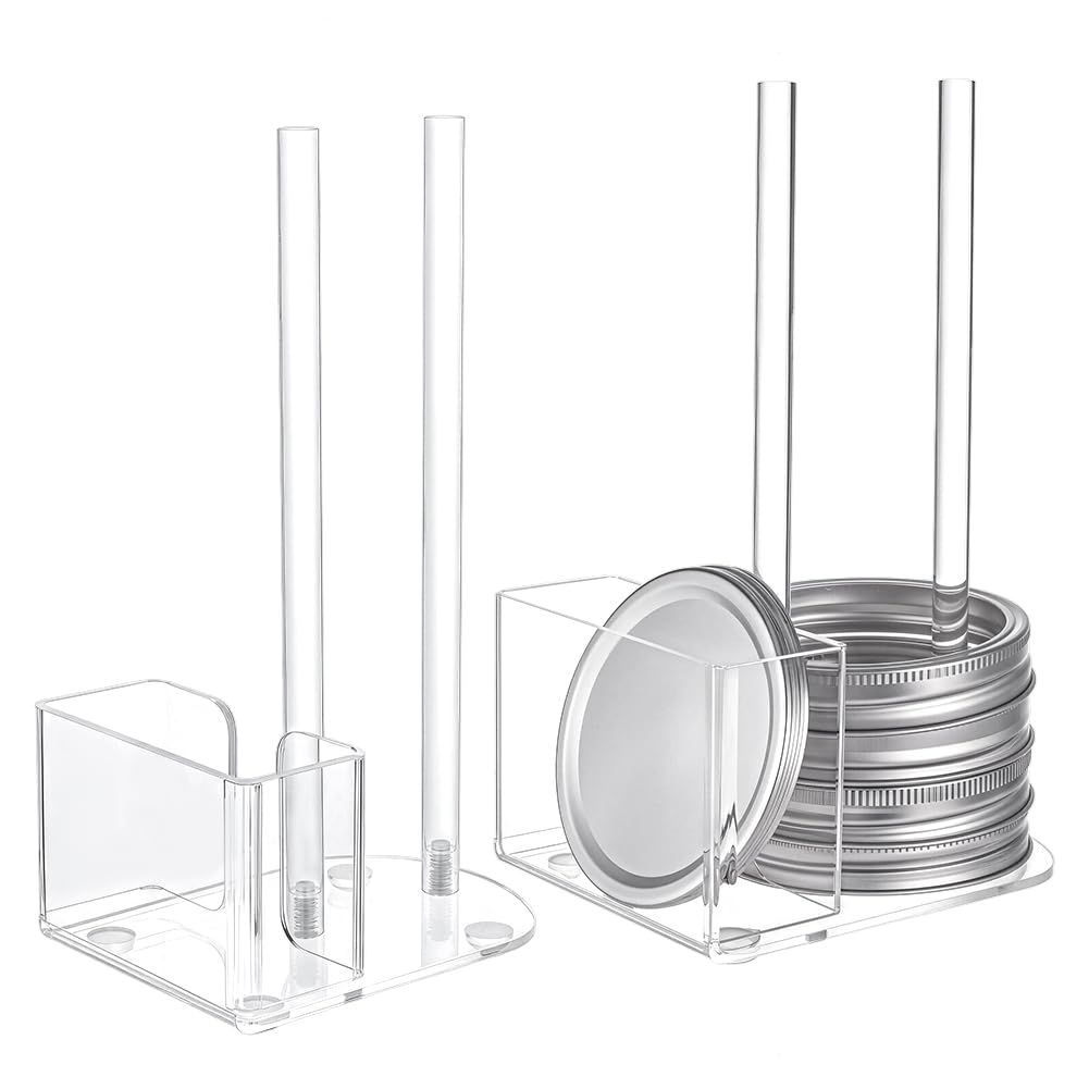 OLYCRAFT 2Pcs Mason Jar Lid Storage Organizer Acrylic Canning Jar Lid Rack for Regular and Wide Mouth Holds 12 Lids and 12 Rings