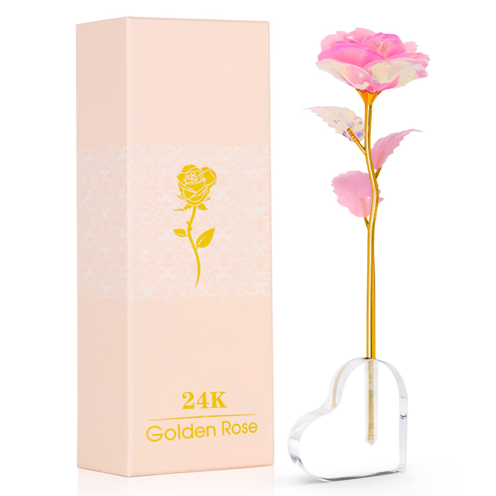 Beferr Valentines Day Gifts for Her Galaxy Rose Glass Flowers with Heart-Shaped Base Eternal Roses Forever Flowers Birthday Gif