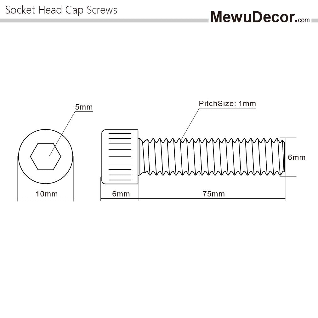 M6-10 X 75Mm Socket Head Cap Screws Metric, Allen Socket Drive, Stainless Steel 18-8, Fully Threaded, Bright Finish, Machine Thr