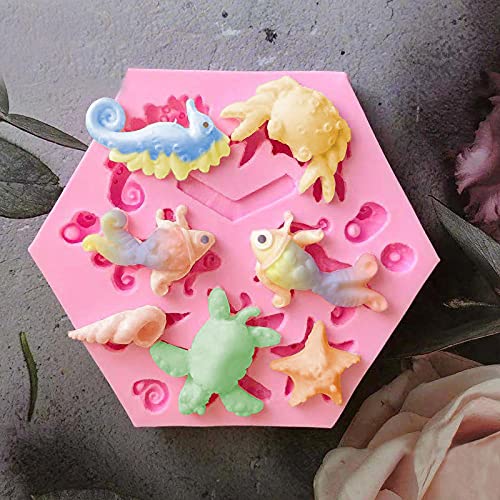 Playing Mold Sea Theme Fish Conch Seahorse Turtle Starfish Crab Silicone Mold For Diy Cake Fondant Biscuit Cookies Sugar Pudding