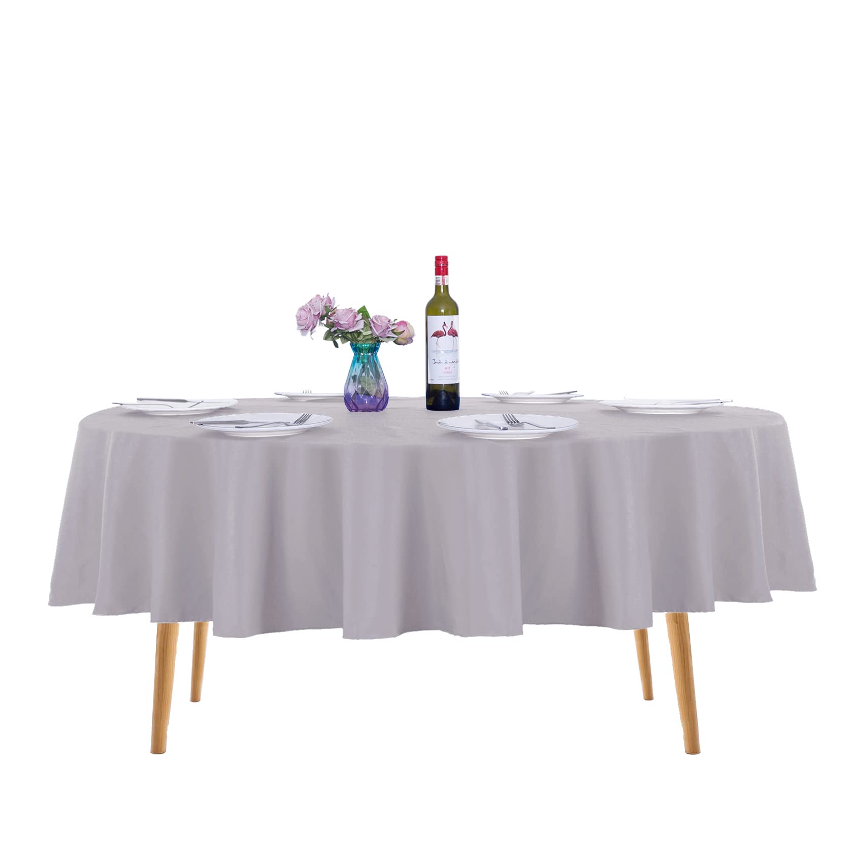 Ascoza 2Pack 90 Inch Silver Round Tablecloth In Washable Polyester Fabric For Wedding/Banquet/Restaurant/Parties
