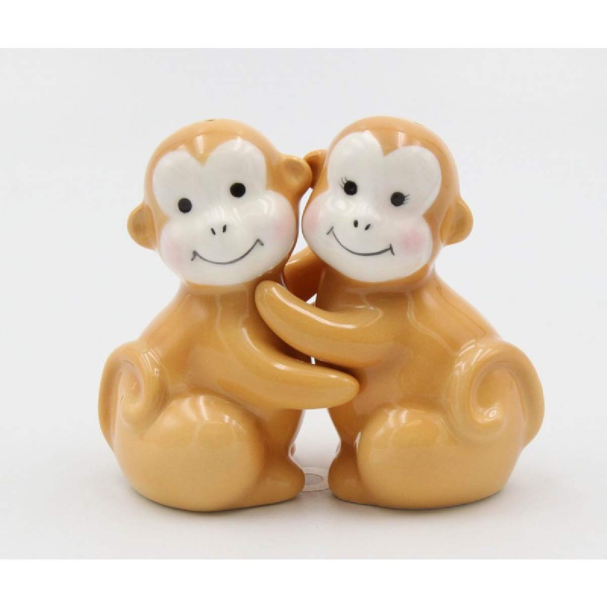 Fine Ceramic Hugging Monkeys Salt & Pepper Shakers Set, 3-1/8'' H