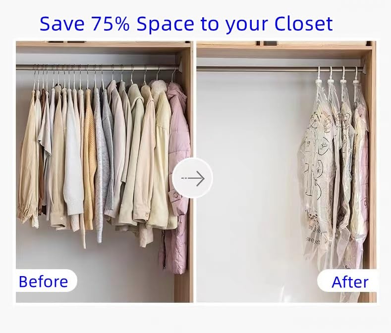 Sunhorde Hanging Space Bags Vacuum Storage Bags For Clothes, Dress, Winter Coats, 6 Pack 53.1X27.6 Inch, Large Reusable Garment