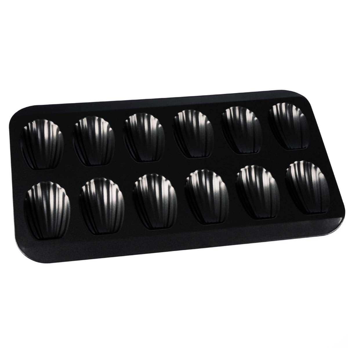Kilimazart Nonstick Madeleine Pan 12-Cup Heavy Duty Shell Shape Baking Cake Mold Tray (Black)