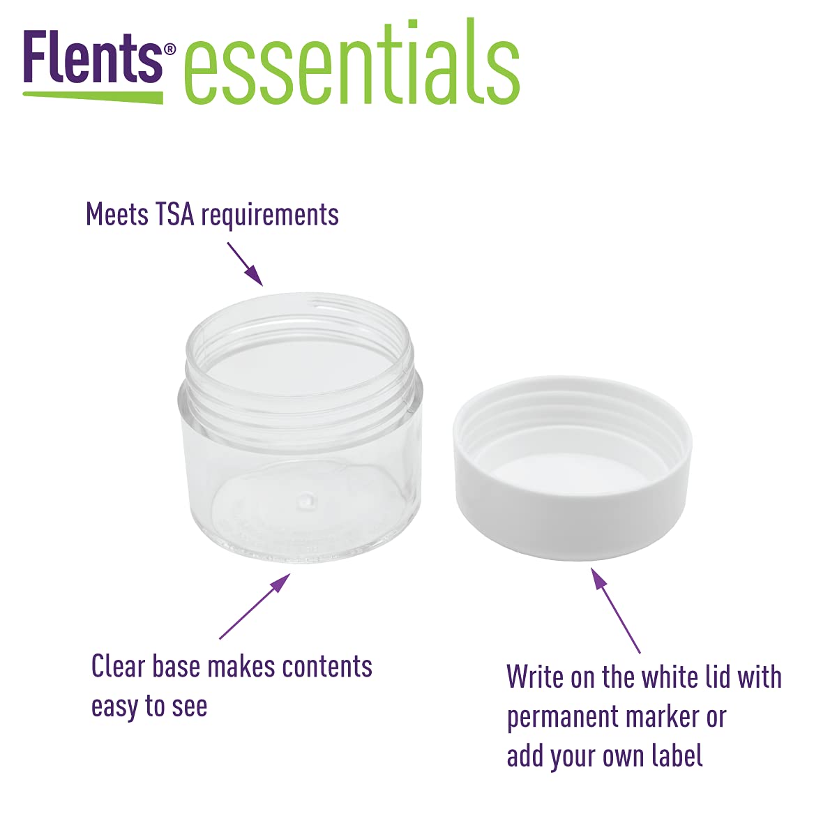 Flents Travel Cosmetic Jars For Personal Items, Clear Base For Labeling, Tsa Approved, Durable And Refillable, 6 Pack, 1.25 Oz,
