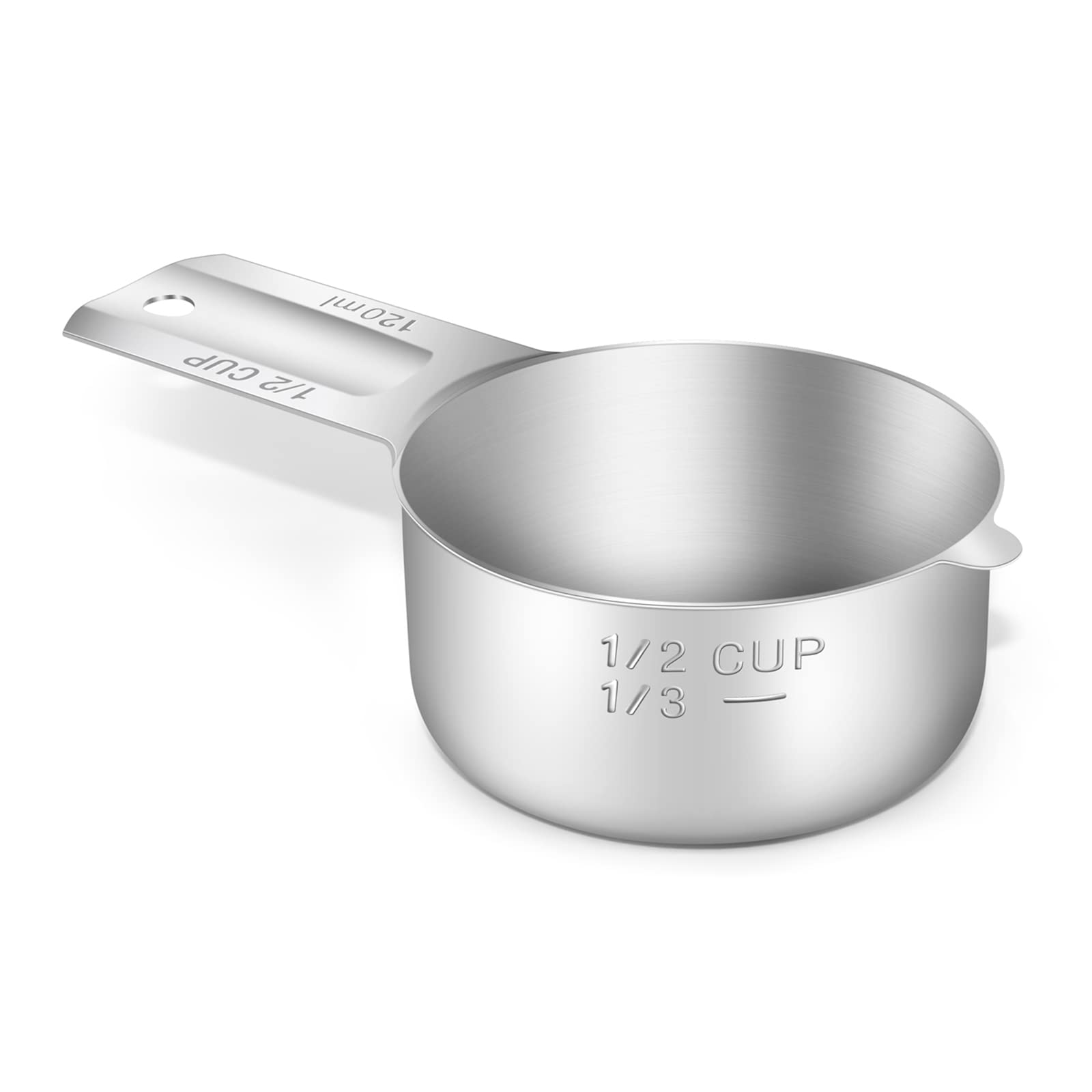 BERYLER 1PCS 1/2Cup (120ml, 4oz) Single Measuring Cup, Stainless Steel Measure Scoop, Metric and US Measurement, Dishwasher Safe