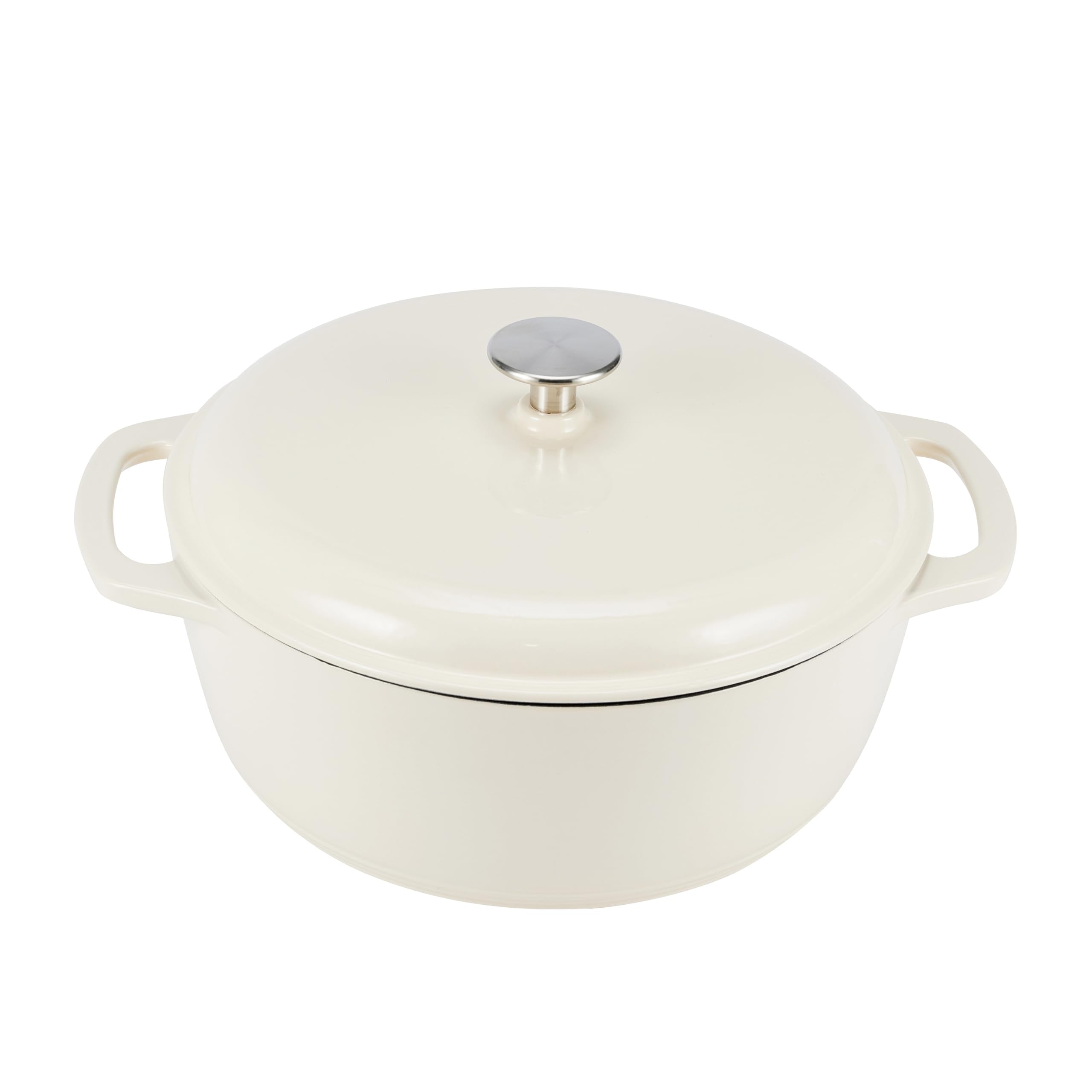 Amazon Basics Cast Iron Dutch Oven Pot with Lid, Enameled, Round, Dual Handles, Heavy-Duty, Medium, 6-Quart, White