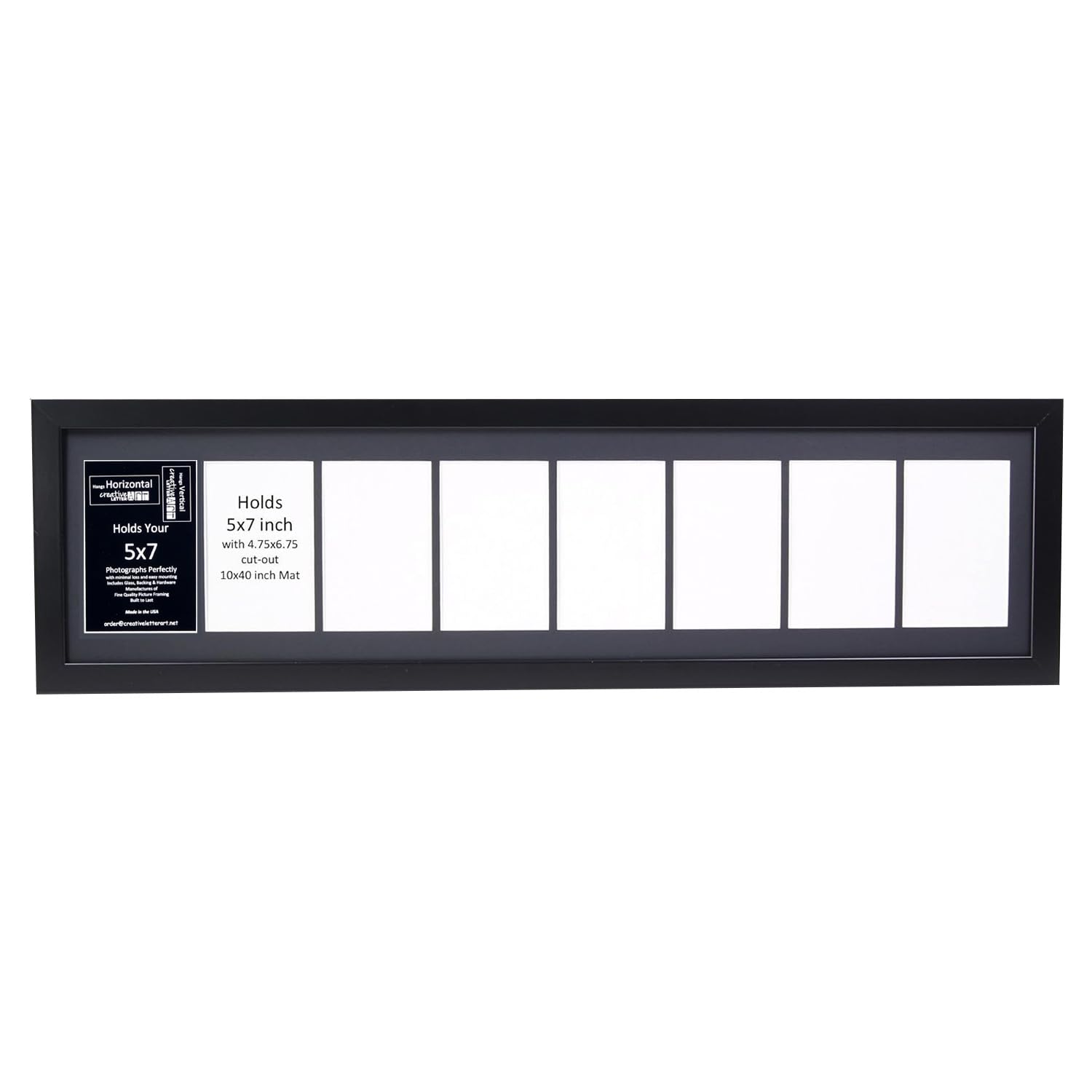 Creative Picture Frames 8 Opening Black Picture Frame Holds 5 By 7-Inch Media With 10X40-Inch Black Mat Collage Including Full S