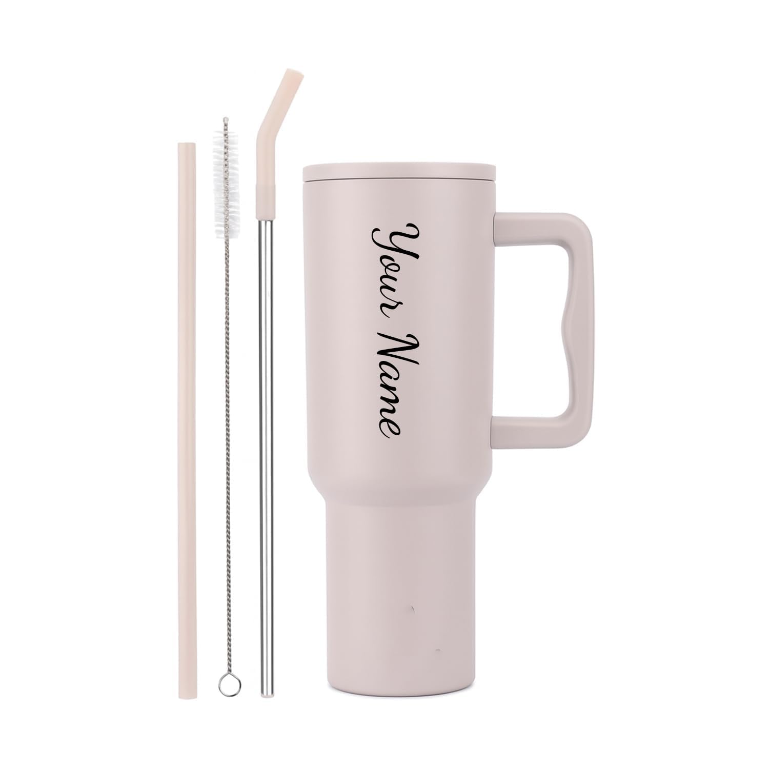 UTCLON Personalized Stainless Steel Tumbler with Handle, 1200ml, Black Insulated Travel Mug with Straw, Custom Name Design (Crea