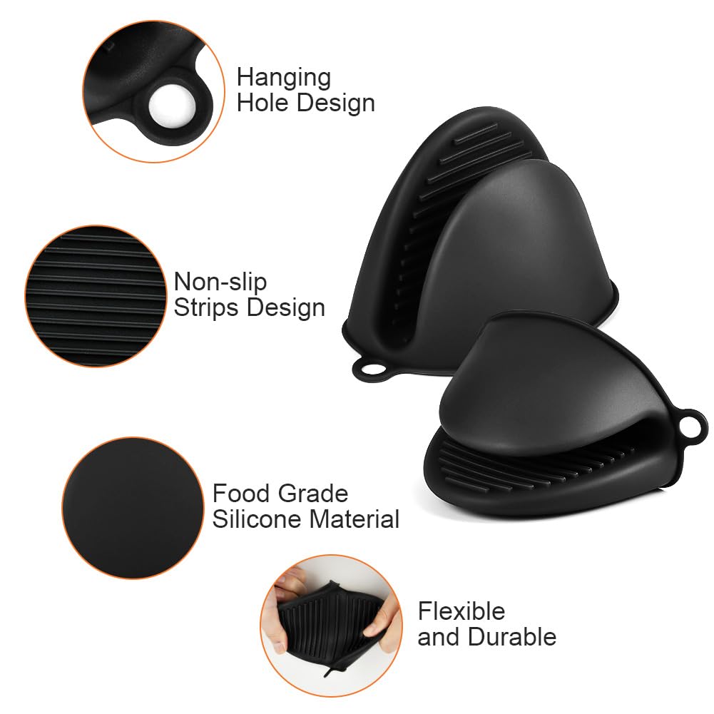 Auauy 1 Pair Mini Silicone Oven Mitts, Heat Resistant Pot Holders Mitts, Cute Oven Pinch Grip Gloves, Small Potholders For Kitch