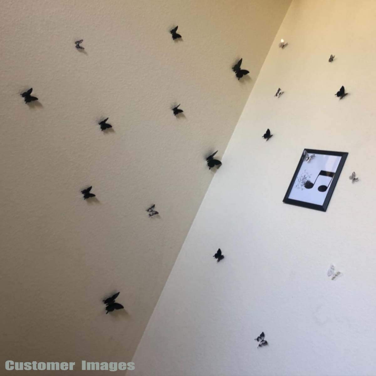 24pcs 3D Butterfly Removable Mural Stickers Wall Stickers Decal for Halloween Home and Room Decoration (Black)