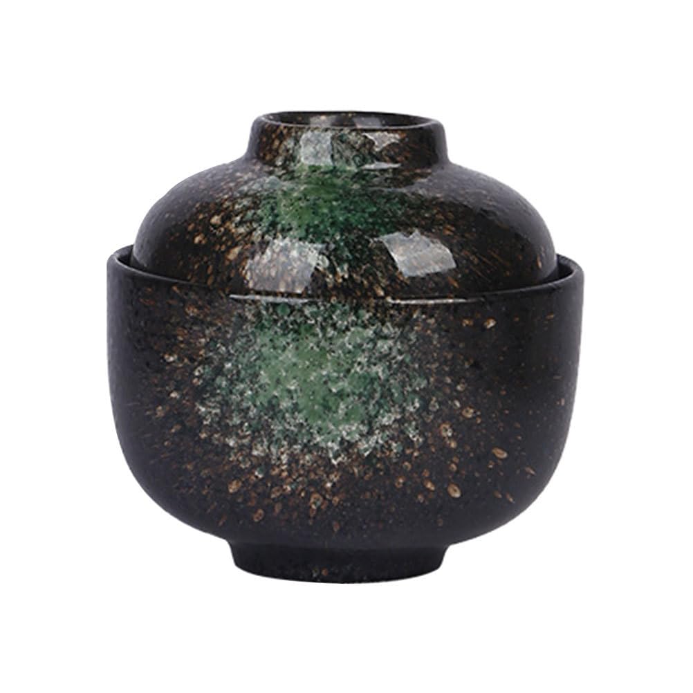 ABOOFAN Miso Soup Bowl with Lid,Japanese Rice Bowl Traditional Ceramic Ramen Bowl Food Serving Bowl for Soup Rice Noodle and Por