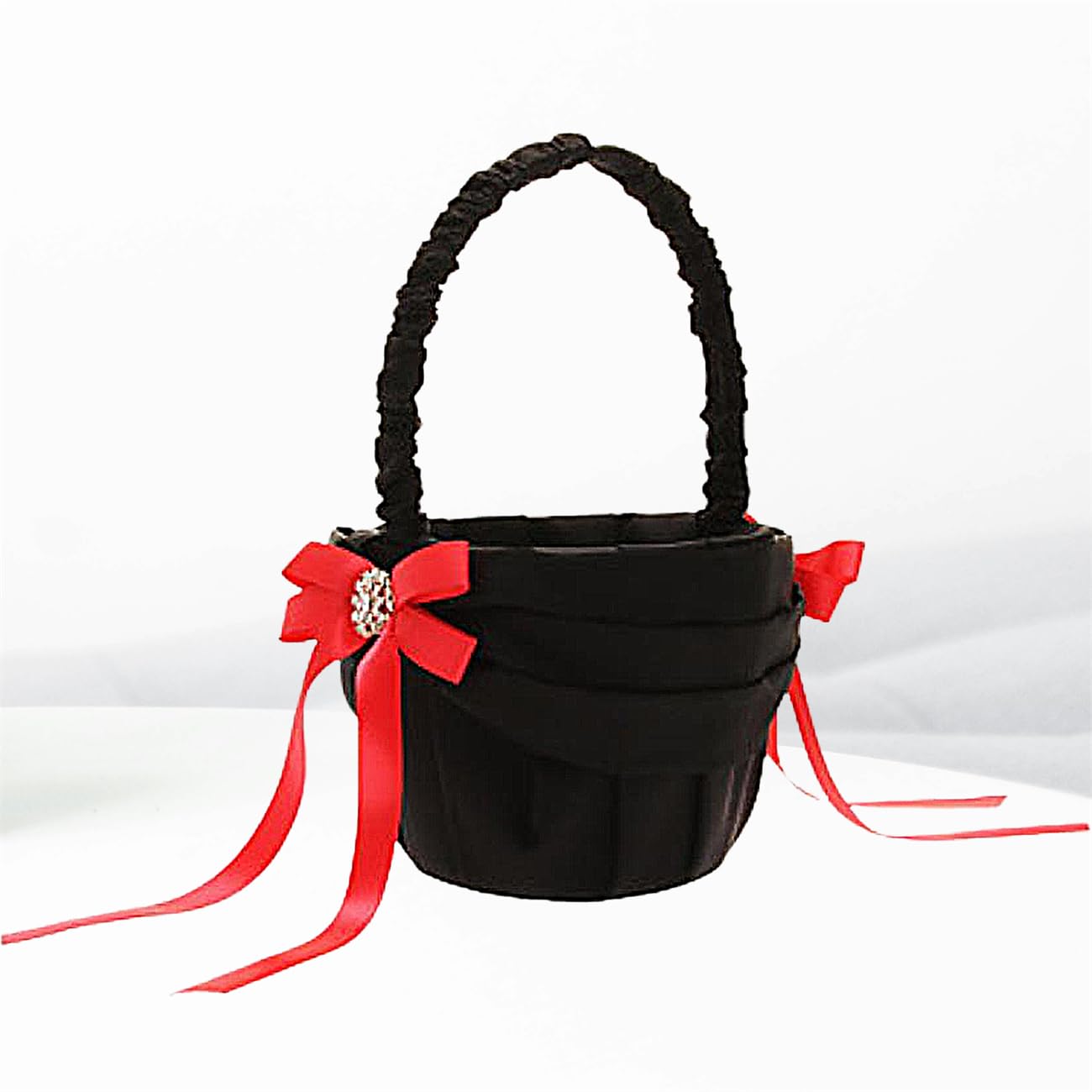 Bridal Black Style Rhinestone Decor Flower Basket Wedding Ring Bearer Baske Red Bowknot Basket for Party Halloween Home Decor