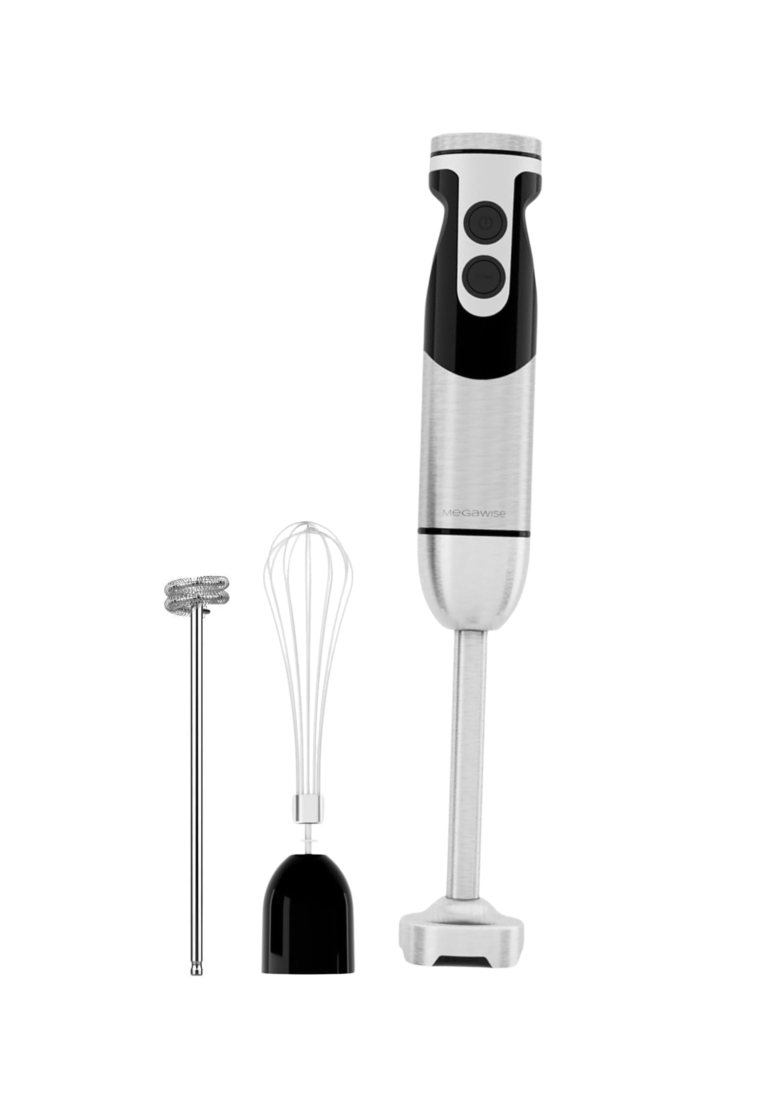 MegaWise Stainless Steel Titanium Reinforced 3-in-1 Immersion Hand Blender  Powerful with 80% Sharper Blades  12-Speed Corded Blender  Including Whisk and Milk Frother (3-in 1 Black)