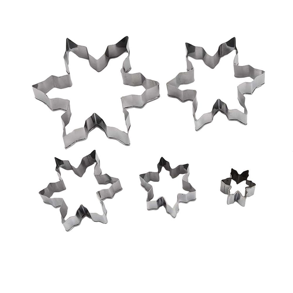 Oocc 5Pcs Metal Stainless Steel Snowflake Ice Crystal Cookie Cutter Shaped Mould