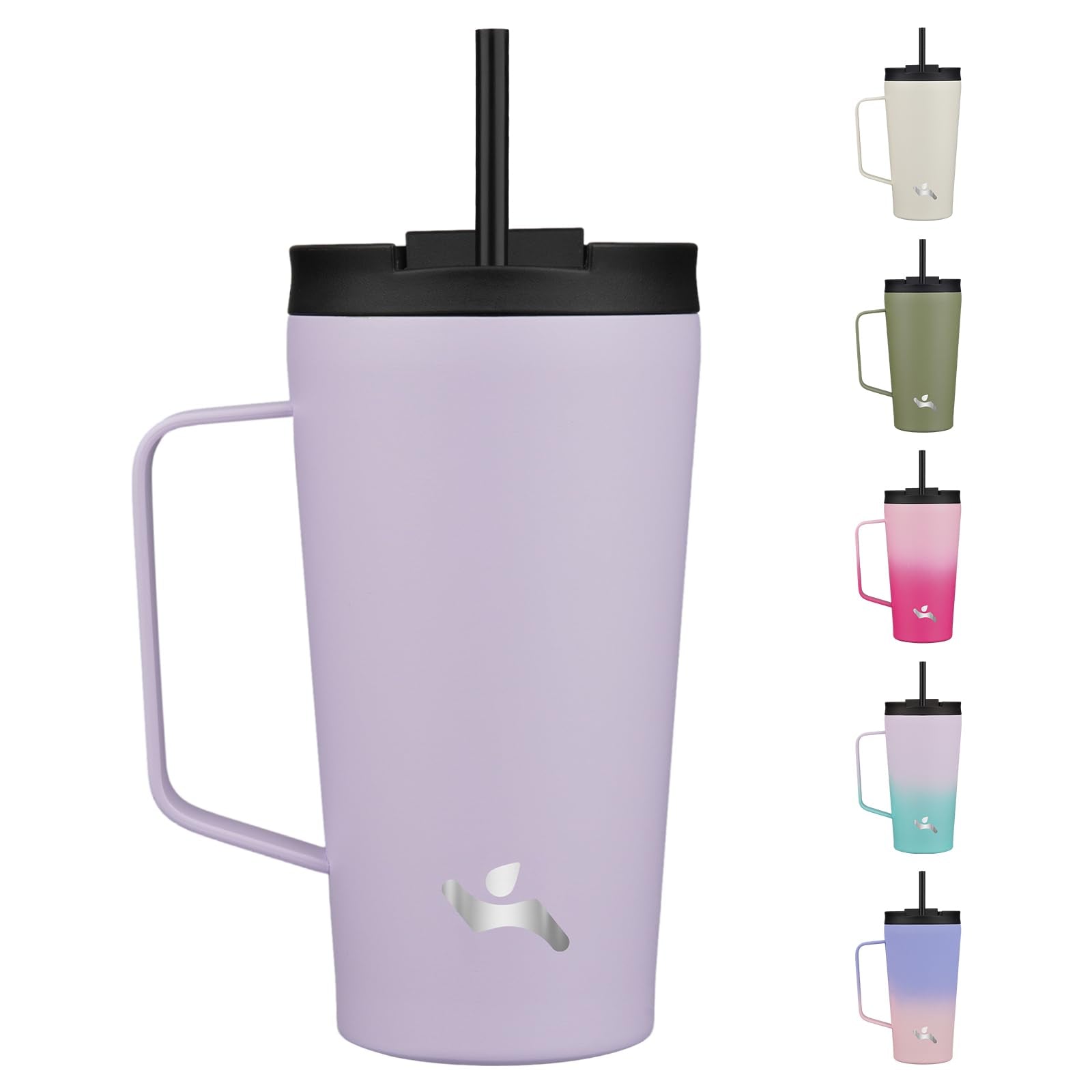 Insulated Tumbler with Handle and Straw, 18 OZ Travel Coffee Mug Stainless Steel Cup Metal Water Bottle,Taro