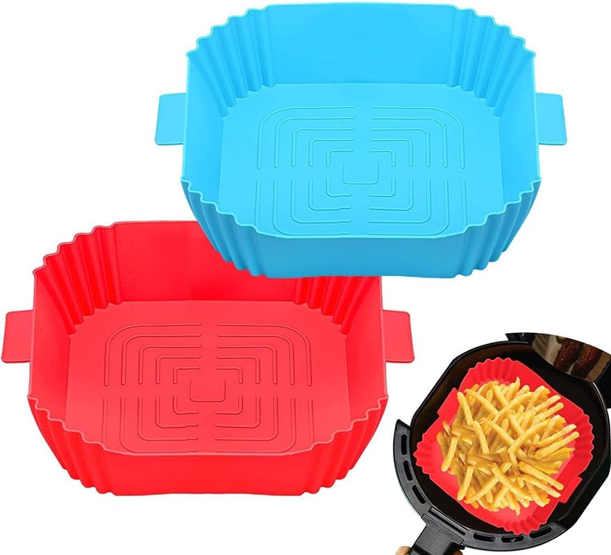 Dkriva Air Fryer Liners Pot | Square Silicone Basket Baking Tray I Pot With Ear Handles I Nonstick Reusable Heat Resistant I Coo
