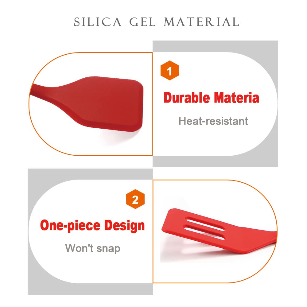 2 Pieces Mini Spatula Small Spatula Brownie Serving Set Flexible Nonstick Silicone Red Serve Slotted Spatula Turner For Cooking,